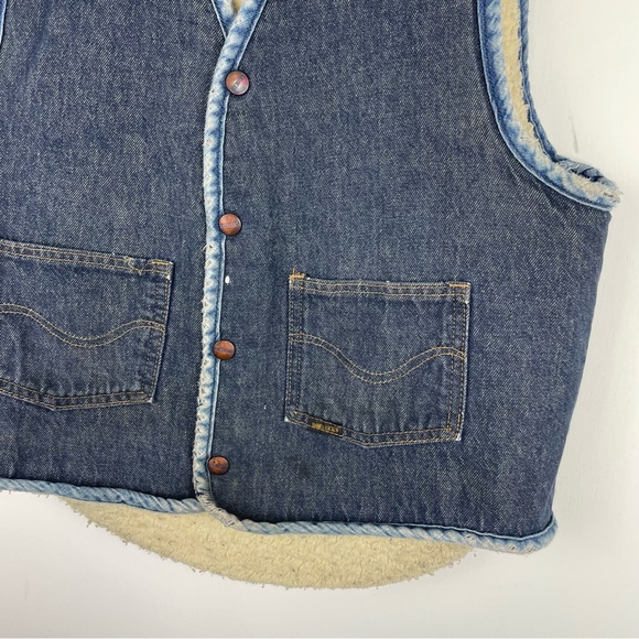 Vintage 70s Sears Roebucks Western Wear Denim Vest Sherpa Lined Sz Medium - Picture 5 of 13